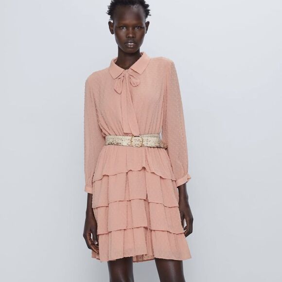 LAST 1!🔥ZARA BELTED DOTTED MESH DRESS - Picture 11 of 16